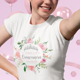 Pink Floral Quinceañera Silver Tiara , gepersonali T-shirt