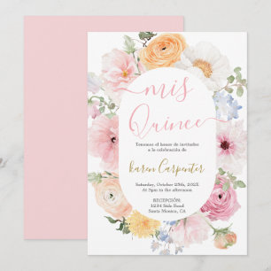 Pink Floral Quinceanera Uitnodiging