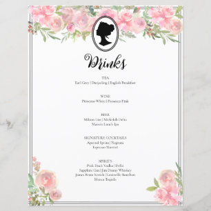 Pink Floral Regency Fête des mariées Cocktail Menu