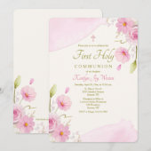 Pink Floral Religieuze Uitnodiging (Voorkant / Achterkant)