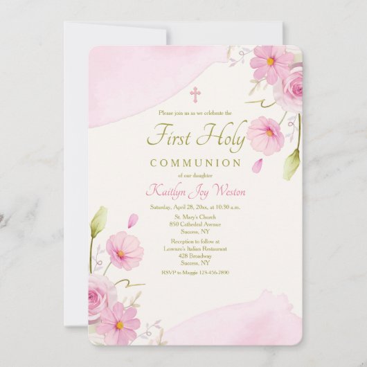 Pink Floral Religieuze Uitnodiging (Voorkant)