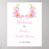 Pink Floral Ribbon Bridal Shower Welcome Poster (Voorkant)