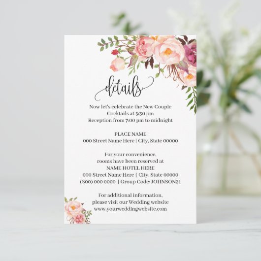 Pink Floral Romantique boho chic insert carte (Debout devant)