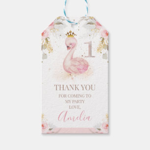 Pink Floral Roos Princess Swan 1ste verjaardag Cadeaulabel
