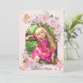 Pink Floral Rozen Fairies Arch Birthday Foto Invi Kaart (Staand voorkant)