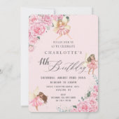Pink Floral Rozen Fairies Arch Birthday Foto Invi Kaart (Achterkant)