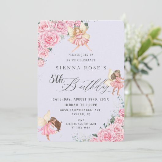 Pink Floral Rozen Fairies Arch Birthday Foto  Kaart (Staand voorkant)