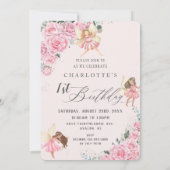 Pink Floral Rozen Fairies Arch Birthday Foto Kaart (Achterkant)