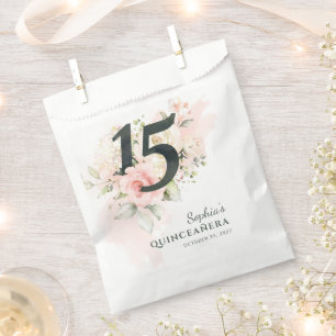Pink Floral Rustic Quinceanera 15e verjaardag Bedankzakje