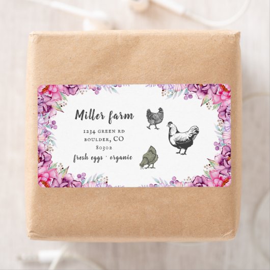 Pink Floral Rustic Script Oeuf Carton Étiquette (En situation)