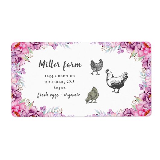 Pink Floral Rustic Script Oeuf Carton Étiquette (Devant)