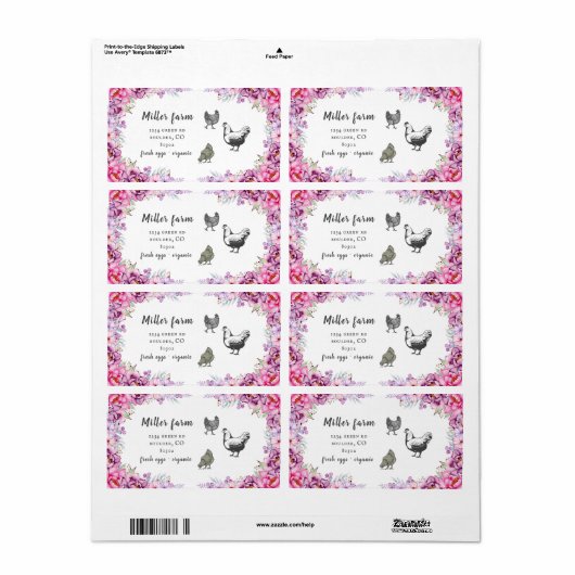 Pink Floral Rustic Script Oeuf Carton Étiquette (Feuille entière)