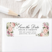 Pink Floral Rustic Sla de datum op Retouradres Etiket (Insitu)