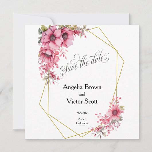 Pink Floral Save the Date Invitation (Voorkant)