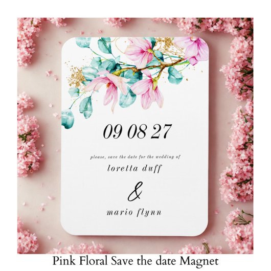 Pink Floral Save the date Magneet