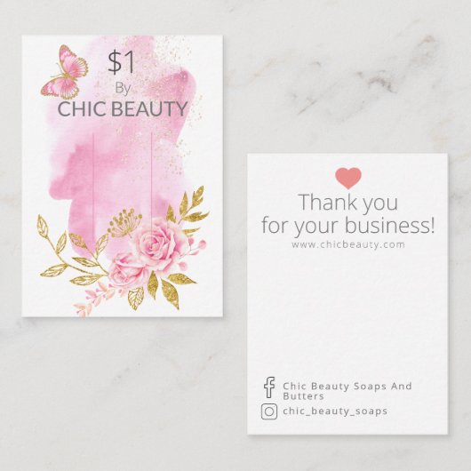 Pink Floral Savon Exemple de carte d'affichage du (Devant / Derrière)
