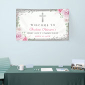 Pink Floral Silver First Heilige Communauteit Welk Spandoek (Beurs)