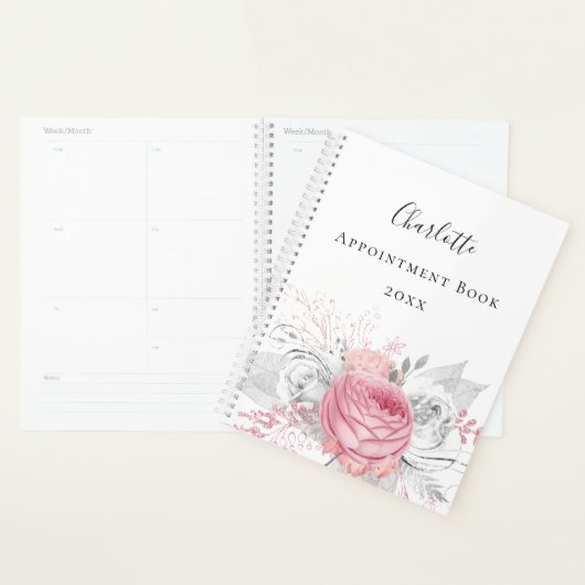 Pink floral silver foliage white name script 2023 (Devant avec enveloppe)