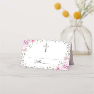Pink Floral Silver Glitter First Heilige Communie
