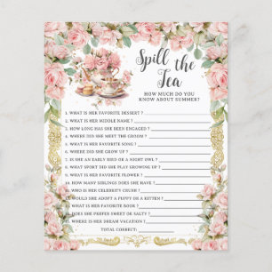 Pink Floral Spill de Tea Vrijgezellenfeest Game
