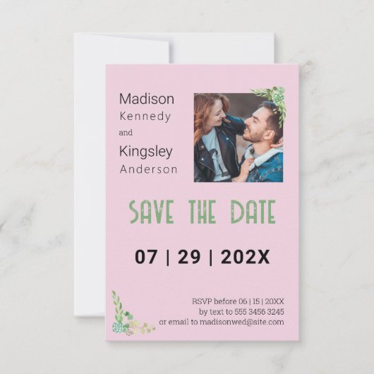 Pink Floral Spring Sla de datumfoto op Save The Date (Voorkant)