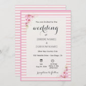 Pink Floral Striped Wedding Invitation (Devant / Derrière)