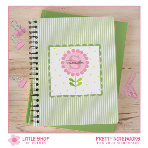 Pink Floral Stripes en Polka Dot Monogrammen Notitieboek
