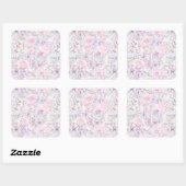 Pink Floral Succulent Illustration Summer Pattern Vierkante Sticker (Vel)