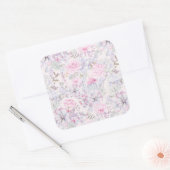 Pink Floral Succulent Illustration Summer Pattern Vierkante Sticker (Envelop)