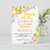 Pink Floral Sunshine Lemonade Uitnodiging voor ver (Staand voorkant)