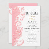 Pink Floral Swirl Wedding and RSVP Kaart (Voorkant / Achterkant)