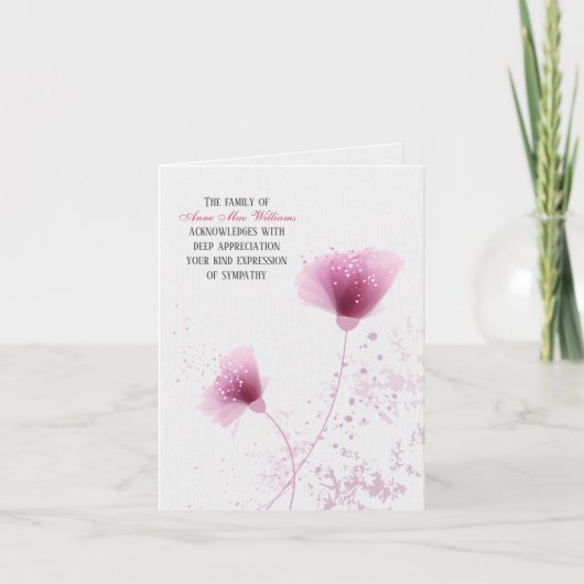 Pink Floral Sympathie Hartelijk dank Kaart (Voorkant)