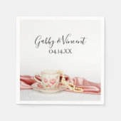 Pink Floral Tea Cup met parelbruiloft Servet (Voorkant)