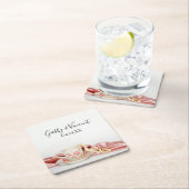 Pink Floral Tea Cup met parelbruiloft Vierkante Kartonnen Onderzetter (Insitu)