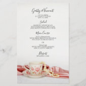 Pink Floral Tea Cup met Pearls Wedding Menu (Voorkant)