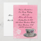 Pink Floral Tea Party Invitation de la douche nupt (Devant / Derrière)