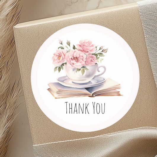 Pink Floral thème Anniversaire Sticker Merci