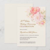 Pink Floral Theme Gold 50th Wedding Anniversary Kaart (Voorkant / Achterkant)