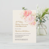 Pink Floral Theme Gold 50th Wedding Anniversary Kaart (Staand voorkant)