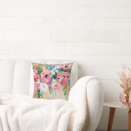 Pink Floral Throw Pillow Kussen (Bank)