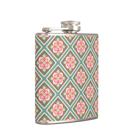 Pink Floral Trellis bloempatroon Heupfles (Rechts)