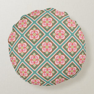 Pink Floral Trellis  bloempatroon Rond Kussen