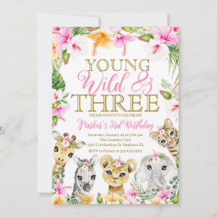 Pink Floral Uw Wild & Drie Oerwoud Verjaardagsmeis Kaart