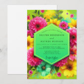 Pink Floral Vibrant Bloom Wedding Kaart (Voorkant / Achterkant)