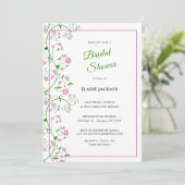 Pink Floral Vine Douche Invitation Carte Plat (Debout devant)