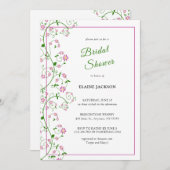 Pink Floral Vine Douche Invitation Carte Plat (Devant / Derrière)