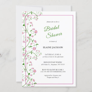 Pink Floral Vine Douche Invitation Carte Plat