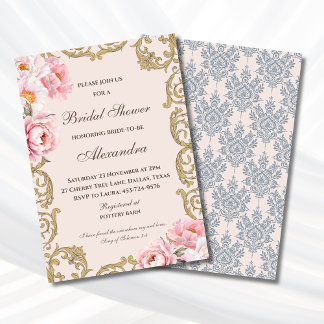 Pink Floral Vintage Peony Christian Bridal Shower Kaart
