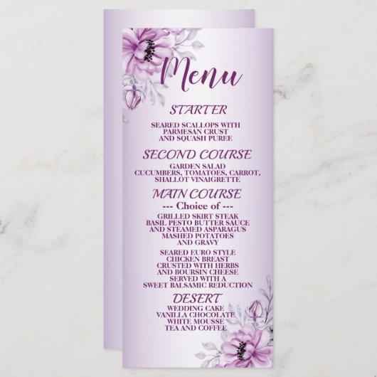 Pink Floral Violet Lijst Modern Menu (Voorkant / Achterkant)