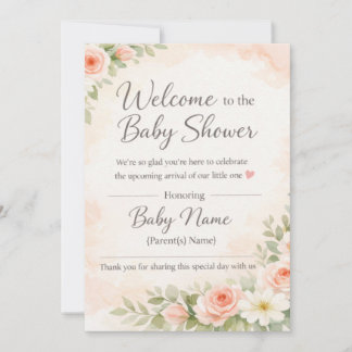 Pink Floral Watercolor Baby Shower Welcome Sign –  Kaart